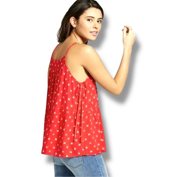 Universal Thread Red With White Pattern Sleeveless Adjustable Tiered Tank Top - Picture 2 of 16